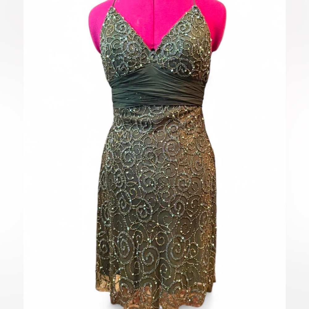 Vintage Green Embroidery & Sequins Scala Dress